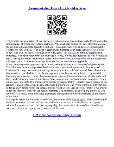 Argumentative Essay Against Gay Marriage