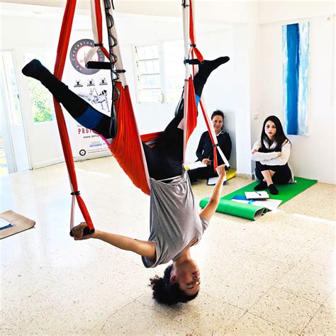 Arial yoga. Regardless if you have been practicing yoga for many years or are brand new, we recommend starting off in one of our foundational classes such as Aerial Yoga Essentials, Aerial Flow & Restore, when possible. We offer an Aerial 101 for beginners Monday’s at 5:30pm. You can find these listed in the schedule of classes. 