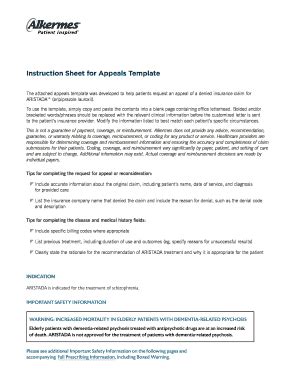 Instruction Sheet for Appeals Template - ARISTADACareSupport.com Instruction sheet for appeals template the attached appeals' template was developed to help patients request an appeal of a denied insurance claim for amistad (laurel). to use the template, simply copy and paste the contents into a blank page.... 