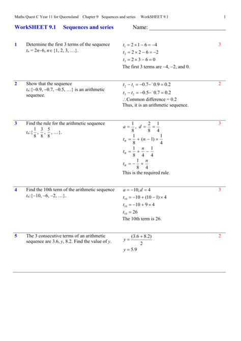 Arithmetic Sequences And Series Worksheets