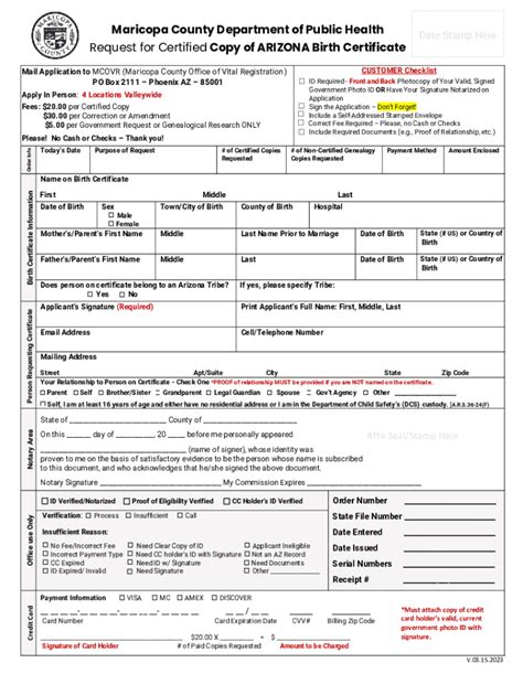 Arizona Birth Certificate Application PDF Form Fill Out and Sign