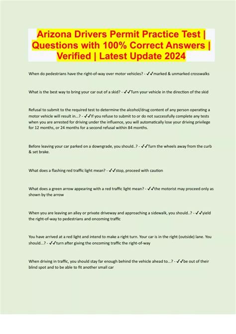Arizona Drivers License Practice Test questions with correct answers