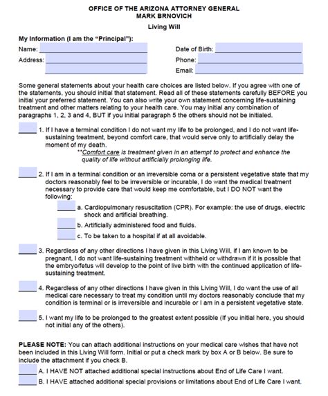 Arizona Living Will Form PDFeForms Fillable Forms Fill Out and Sign