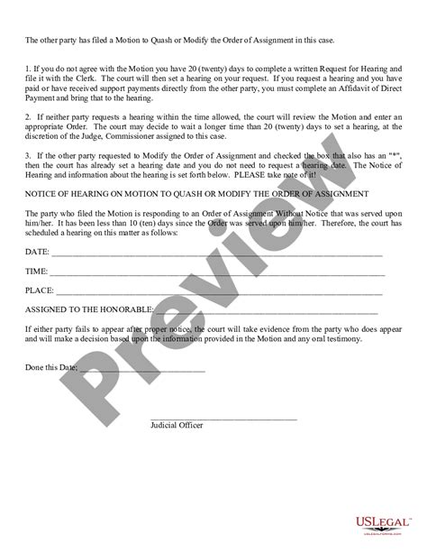 Arizona Motion to Quash Order of Assignment With Attachments Arizona Quash US Legal Forms