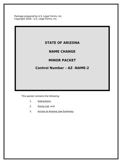 Arizona Name Change Instructions and Forms Package for a Minor Name