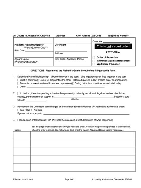 Arizona Order of Protection & Injunction Against Harassment Schill