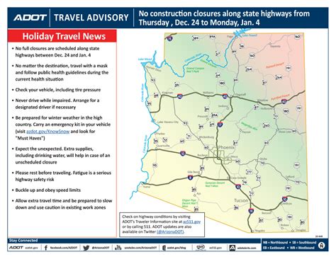 The Arizona Department of Transportation (DOT) oversees the state's 511 traffic system. Phone access: Dial 511. (888) 411-ROAD (7623) Mobile access home page. Online: AZ511 home page. Twitter: @ArizonaDOT. AZDOT Facebook.