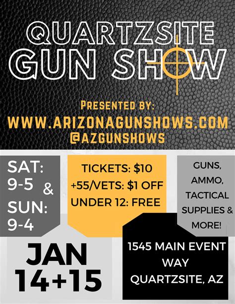 Arizona gun shows 2023. The Tucson Expo Gun Show will be held next on Dec 16th-17th, 2023 with additional shows on Feb 17th-18th, 2024, May 4th-5th, 2024, and Aug 3rd-4th, 2024 in … 