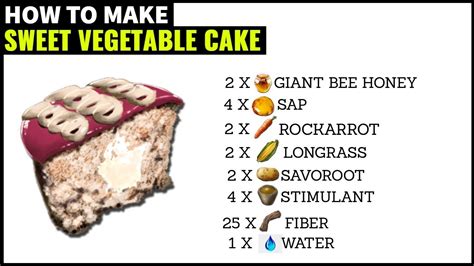 Ark how to make sweet veggie cakes. ARK Trader Rating. 0 0 0. Total Rating N/A. Share; Posted August 28, 2017. made that look easy lol but must have been a lot of time taiming and breedind ... Since Megatheriums are Omnivores, i wonder if they can eat Sweet Vegetable Cake? Would help keep your Megatheriums alive in there. Link to comment Share on other sites. … 