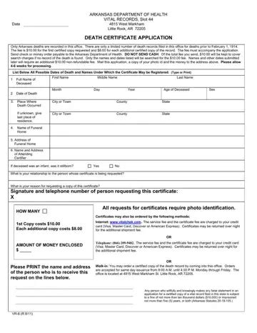 Arkansas Death Certificate Application PDF Form FormsPal