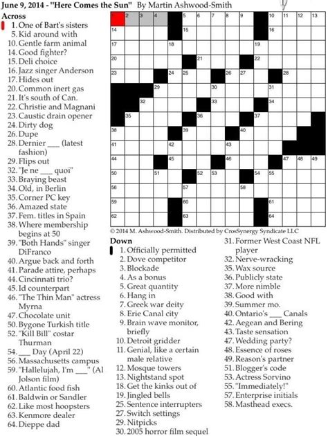 Welcome to Washington Post Crosswords! Click Print at the 