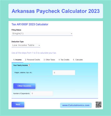 Arkansas pay calculator. Unlimited companies, employees, and payroll runs for 1 low price. All 50 states including local taxes, and multi-state calculations. Federal forms W-2, 940 and 941. Use PaycheckCity’s free paycheck calculators, withholding calculators, and tax calculators for all your paycheck and payroll needs. 