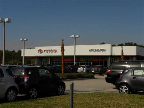 With a vast inventory of new Toyota models in stock at our Jacksonville location, you can be certain that Arlington Toyota has the exact car, truck, SUV or minivan that you are looking for. ... Arlington Toyota 10939 Atlantic Blvd Jacksonville FL 32225 Get Directions; Hours. Sales . Monday: 9 AM - 9 PM: Tuesday: 9 AM - 9 PM: Wednesday: 9 AM - 9 ...