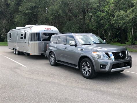 Armada towing. The 2024 Nissan Armada’s body-on-frame construction and brawny V-8 provide ample utility, towing power, and passenger room—and a robust thirst for fuel. 