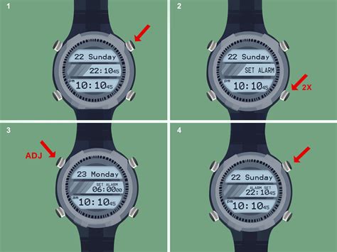 Armitron watch how to set the time. To set the time on an Armitron Pro Sport watch, press the Mode button until the time display opens. Hold the Mode button until the alarm display appears, and then let it go. Hold Mode again to access the screen where the time is set. 