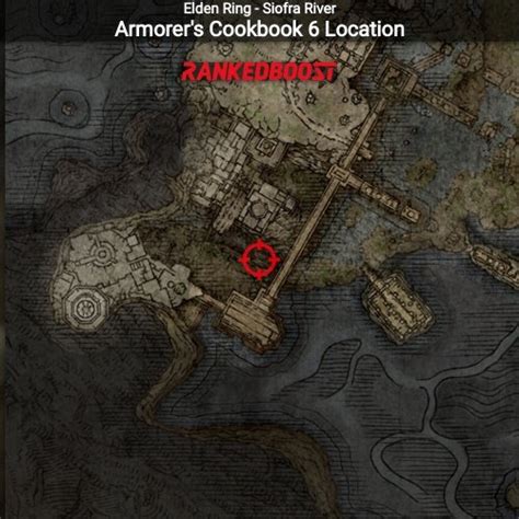 Armorer's Cookbook [6] Preserving Boluses; Found on a corpse in Siofra River sitting by a cliff's edge, next to some enemies. To get there warp to Grace Siofra River Bank. Jump up on the ledges behind you next to the pillar using Torrent, then follow the cliff to the west. Armorer's Cookbook [7] Giantsflame Fire Pot. 