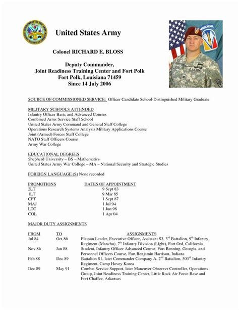 Army Board Biography Example Beautiful Army Board Bio Template List