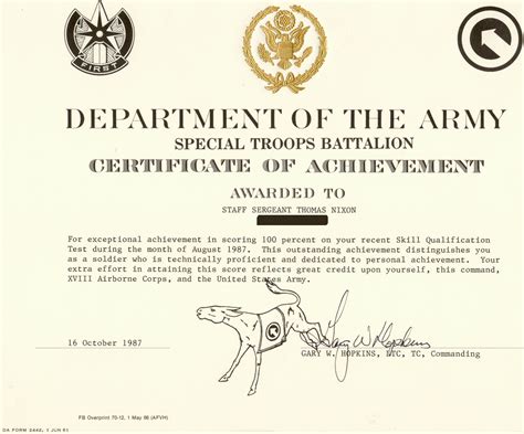 Army Certificate Of Achievement Template