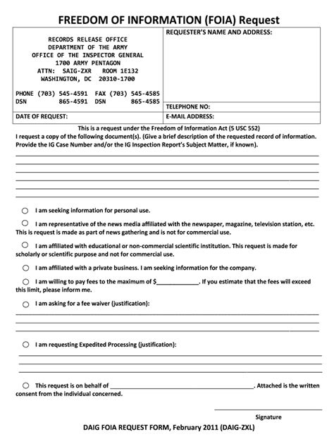 Army DAIG FOIA Request Form 20112022 Fill and Sign Printable
