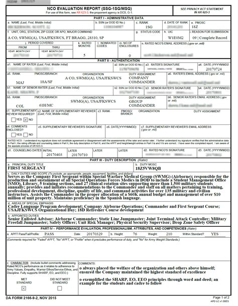 Army First Sergeant Ncoer Examples