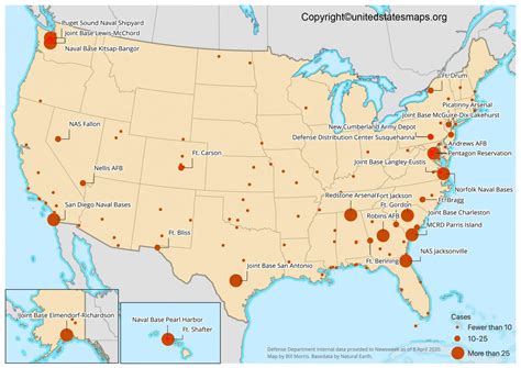 Army bases map. The US military bases map will exhibit exactly what it says, the US military bases. The map will give you information with respect to the areas and regions in which they are situated. Some of them are small while others are large, depending on the location. These bases include the posts of Navy, National Guard, Army, Coast Guard, Marines, … 