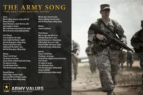 The lyrics switch periodically to “Shot my M-16” and other combat references before returning to the catchy chorus about the C-130. I Left My Home. A somber reminder of sacrifice, this Army chant recounts leaving home to join the military over minor chords.. 