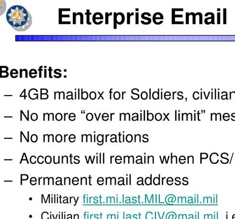 Army enterprise email. Access your Outlook email and calendar from any device with webmail.apps.mil. 
