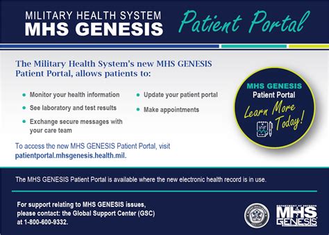 The MHS GENESIS Patient Portal is a secure website for 24/7 access to your health information, including managing appointments and exchanging messages with your care team. The new patient portal is launching at …. Army patient portal