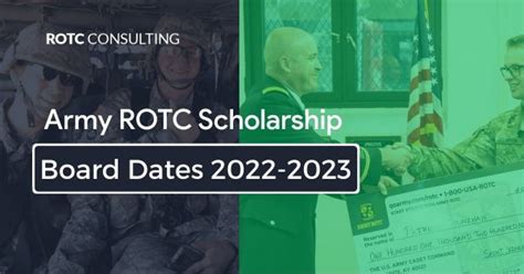The 2023-2024 Army ROTC scholarship deadlines are: 9 October 2023 - board meets 16-20 October 2023. 15 January 2024 - board meets 22-26 January 2024. 11 March 2024 - board meets 18-22 March 2024. All packet items must be completed by these dates to meet the Army ROTC scholarship deadline.. 