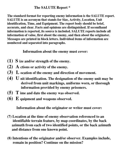 Army salute report pdf. pdf), Text File (.  Good SALUTE reports will allow command ...