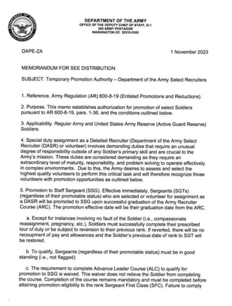 Army temporary promotion memo 2024. What it Provides: MILPER MESSAGE INDEX was designed to provide a quick, efficient means to impart new procedural guidance and information to the field user. The expiration date of a MILPER Message and/or Memorandum will not exceed 365 days from date of issuance. The content of a MILPER Message is rescinded on the expiration date. 