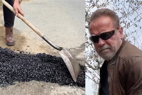 Arnold Schwarzenegger filled a service trench, not a pothole 