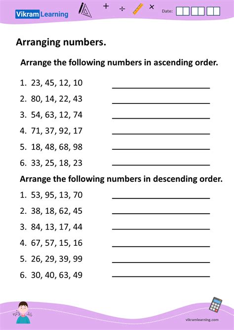 Arrange Numbers in Ascending and Descending Order Worksheet