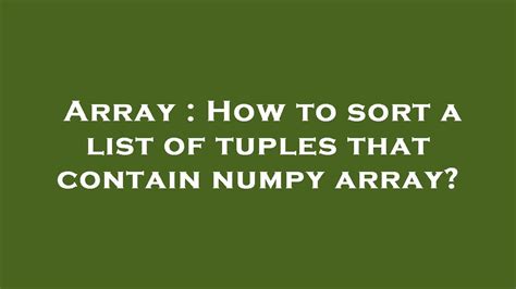 Array : How to sort an Array of Tuples? - YouTube