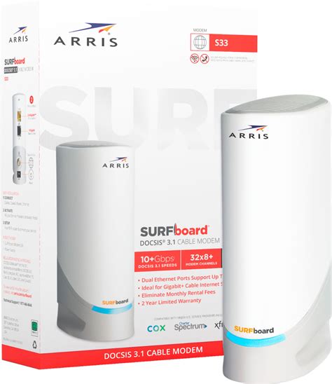 The Arris Surfboard S33 is a high-speed cable modem with c