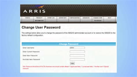 Arris sb8200 admin password.  The default login user name for this mode...