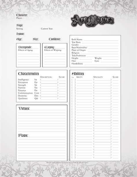 Ars Magica Fifth Edition Character Sheet Download Printable PDF