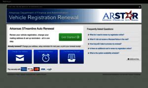 Arstar.arkansas.gov - A Secure Online Service of Arkansas.gov. Arkansas Department of Finance and Administration Vehicle Registration Renewal. Find Receipt. Main Menu / Receipt Search; Last 4 digits of Vehicle ID Number (VIN) License Plate Number. Zip Code. Cancel Search Submit. Frequently Asked Questions: