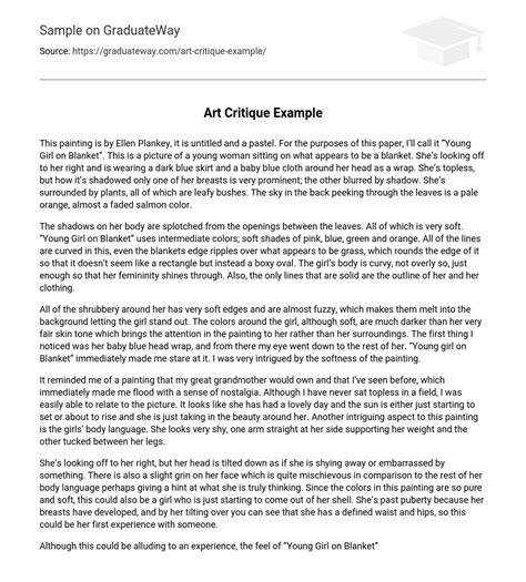 Art Critique Example 866 Words Free Essay Example on GraduateWay