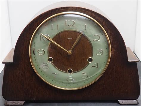 Art Deco Style Smiths Eight Day Westminster Chime Oak Cased Mantel Clock