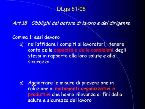 Art. 18 dlgs 81/2008: obblighi del datore di lavoro e del dirigente