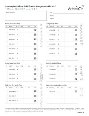 Arthrex Ankle Fracture Inventory Control Form Fill and Sign Printable