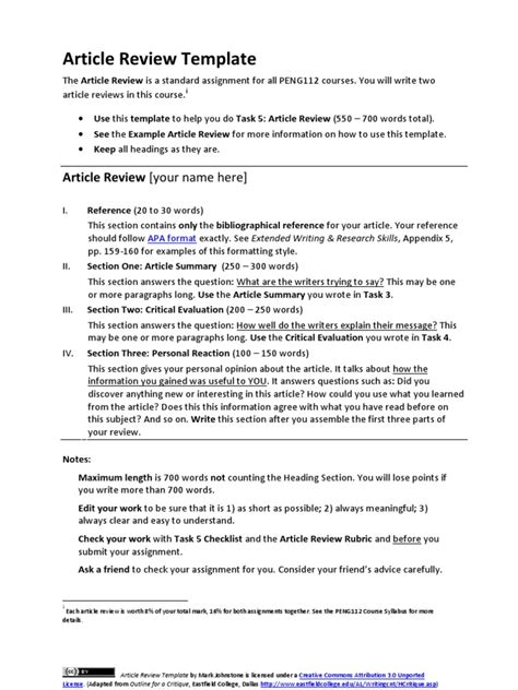 Article Review Template Learning Cognition