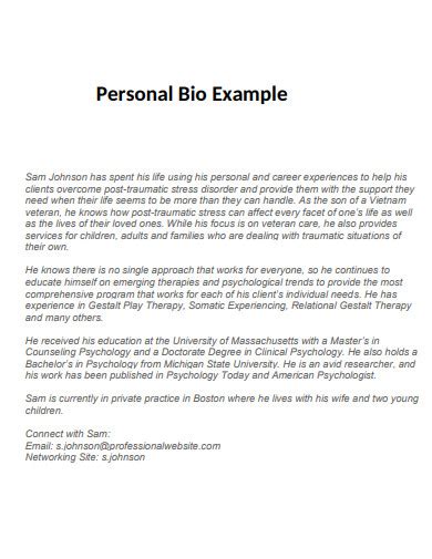 Article biography example personal statement
