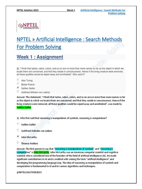 Artificial intelligence nptel assignment answers week 1. NPTEL Assignme...