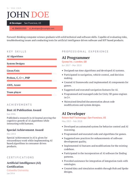 Artificial intelligence resume builder free. Professional templates for every industry. Create an impressive resume with professional resume templates using A.I. technology. Free resume builder to make resume design … 