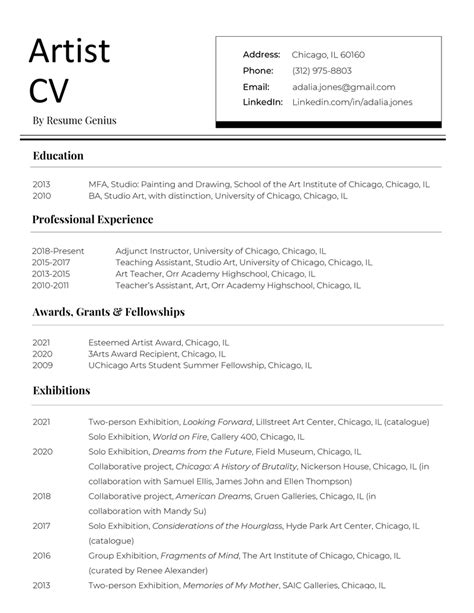 Artist CV Tips on How to Write the Perfect One CV Politan