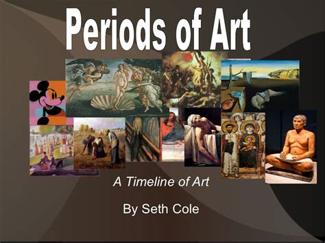 Artistic time. A Concise Timeline of Western Art History. Click on the genres below to learn more about key characteristics and leading contributors of Western art’s pivotal periods. Prehistoric Art ~40,000–4,000 B.C. Characteristics Rock carvings, pictorial imagery, sculptures, and stone arrangements. 