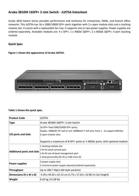 Aruba switch datasheet.  It provides detailed technical specifications, performance metr...