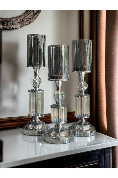 ArzzHome Dekoratif 3 Lü Kristal Şamdan & Mumluk Rose Gold. 